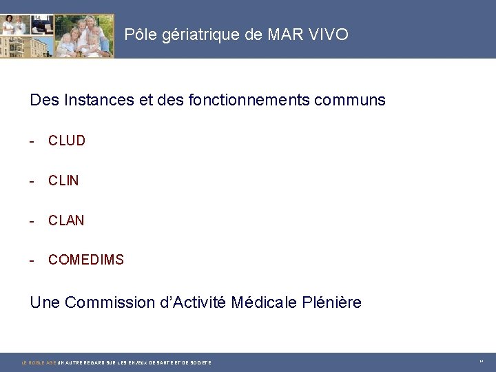 Pôle gériatrique de MAR VIVO Des Instances et des fonctionnements communs - CLUD -