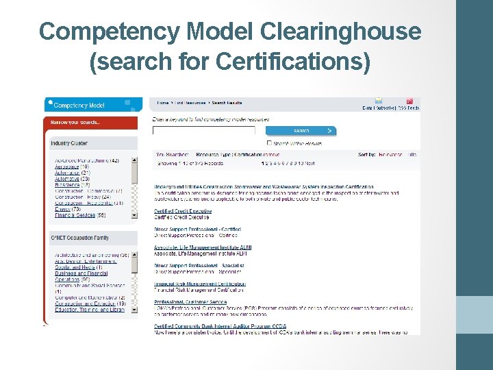 Competency Model Clearinghouse (search for Certifications) 