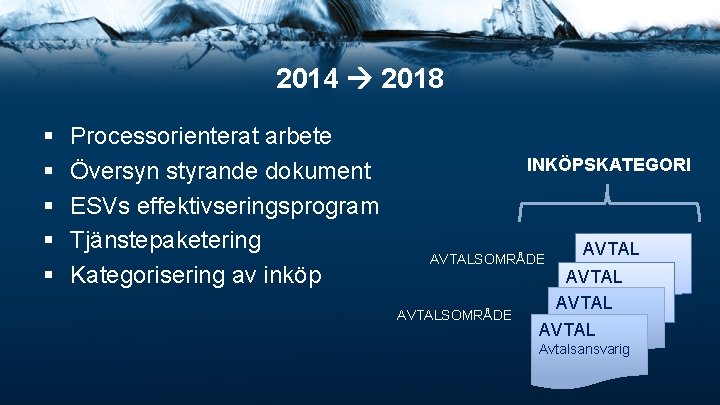 2014 2018 § § § Processorienterat arbete Översyn styrande dokument ESVs effektivseringsprogram Tjänstepaketering Kategorisering