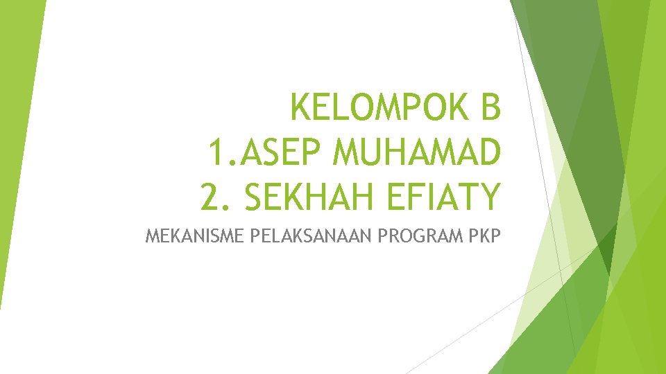 KELOMPOK B 1. ASEP MUHAMAD 2. SEKHAH EFIATY MEKANISME PELAKSANAAN PROGRAM PKP 