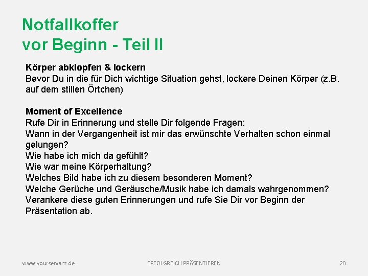 Notfallkoffer vor Beginn - Teil II Körper abklopfen & lockern Bevor Du in die