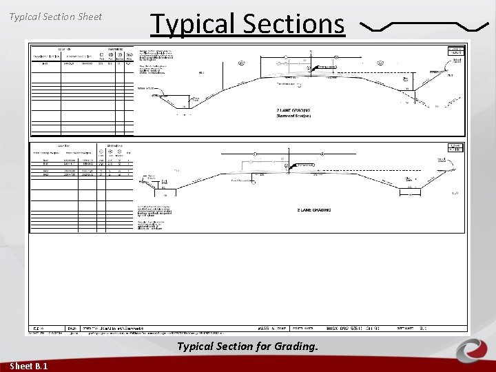 Typical Section Sheet Typical Sections Typical Section for Grading. Sheet B. 1 Typical Section Sheet Typical Sections Typical Section for Grading. Sheet B. 1