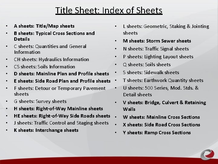 Title Sheet: Index of Sheets • • • • A sheets: Title/Map sheets B Title Sheet: Index of Sheets • • • • A sheets: Title/Map sheets B