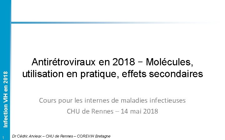 Infection VIH en 2018 1 Antirtroviraux en 2018