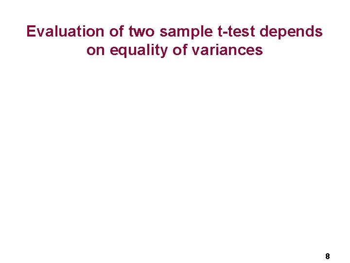 Evaluation of two sample t-test depends on equality of variances 8 