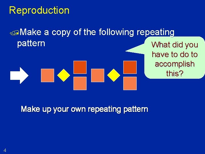 Reproduction /Make a copy of the following repeating pattern What did you have to