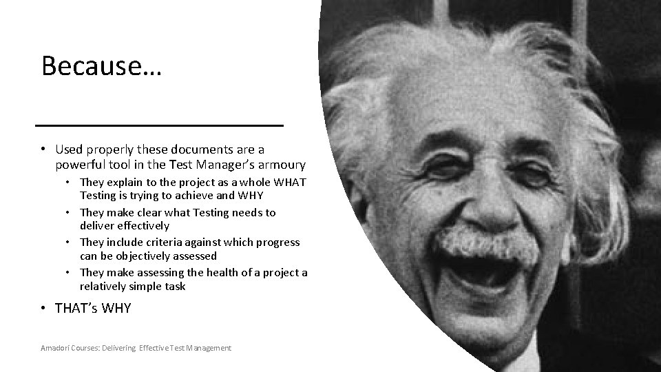 Because… • Used properly these documents are a powerful tool in the Test Manager’s