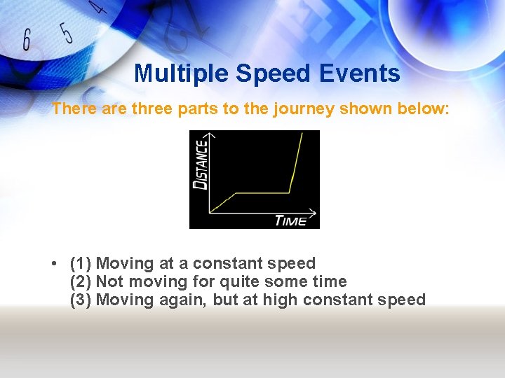 Multiple Speed Events There are three parts to the journey shown below: • (1)