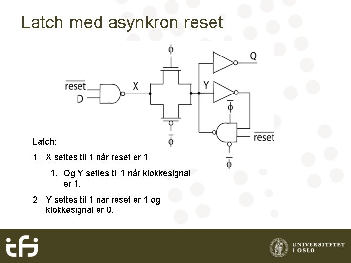 Latch med asynkron reset Latch: 1. X settes til 1 når reset er 1