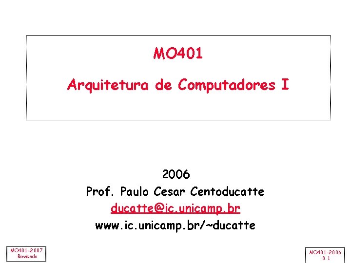 MO 401 Arquitetura de Computadores I 2006 Prof. Paulo Cesar Centoducatte@ic. unicamp. br www.