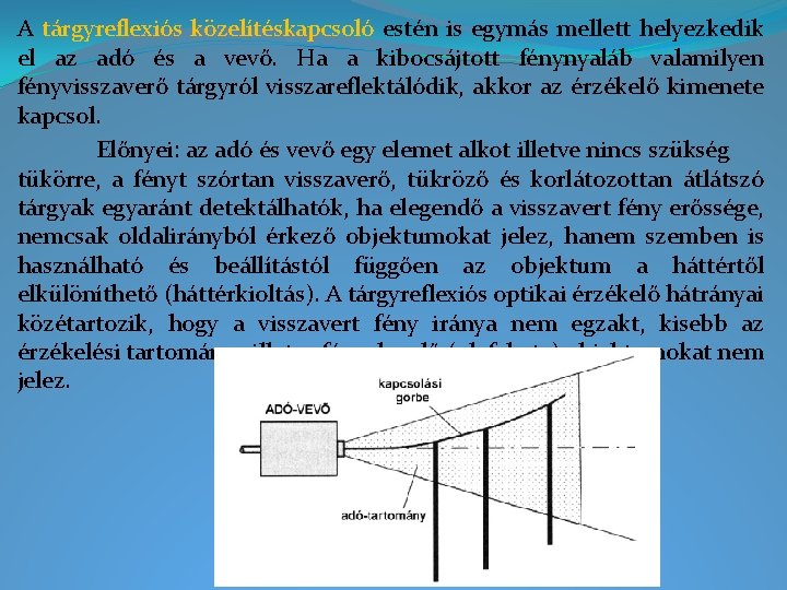 A tárgyreflexiós közelítéskapcsoló estén is egymás mellett helyezkedik el az adó és a vevő.