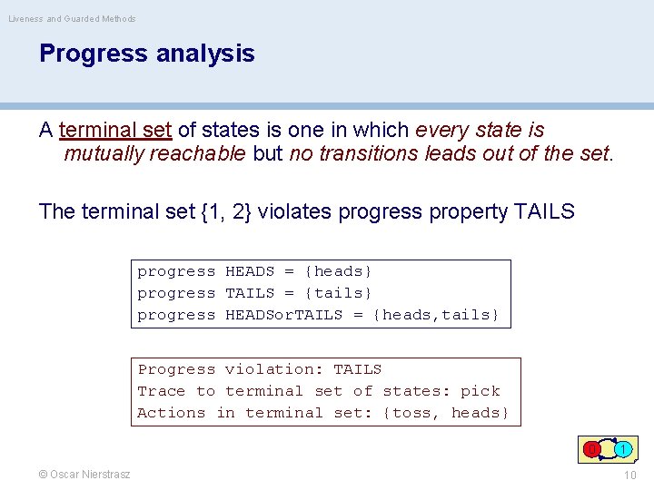 Liveness and Guarded Methods Progress analysis A terminal set of states is one in