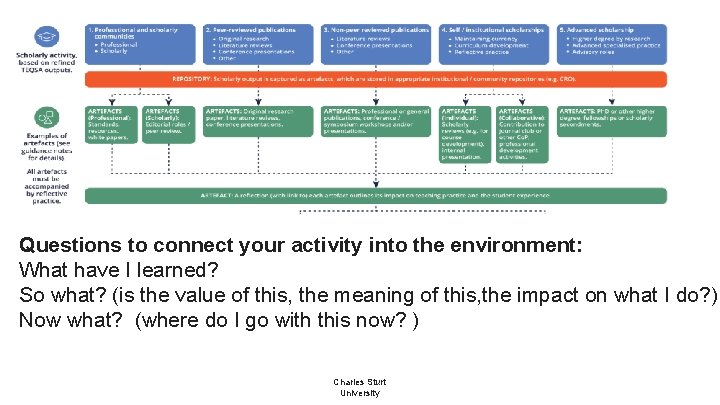 Questions to connect your activity into the environment: What have I learned? So what?