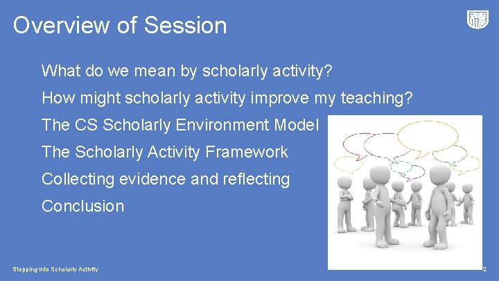 Overview of Session What do we mean by scholarly activity? How might scholarly activity