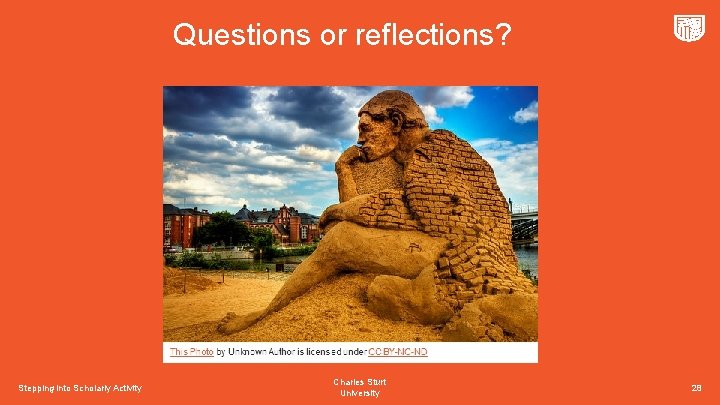 Questions or reflections? Stepping into Scholarly Activity Charles Sturt University 28 