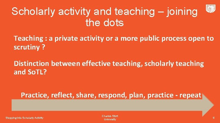 Scholarly activity and teaching – joining the dots Teaching : a private activity or