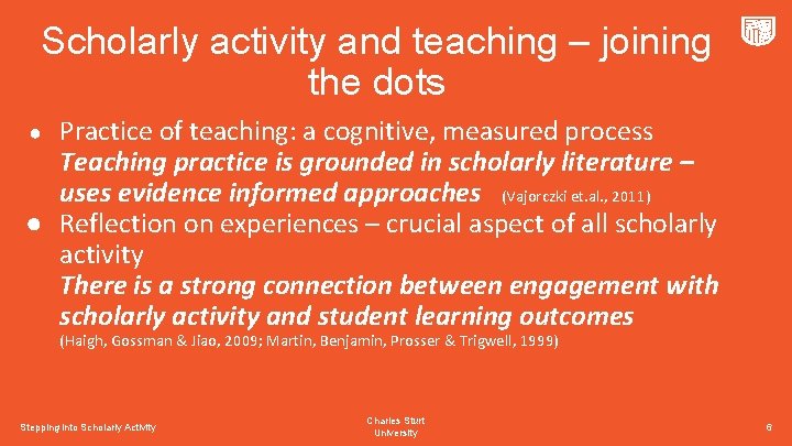 Scholarly activity and teaching – joining the dots Practice of teaching: a cognitive, measured