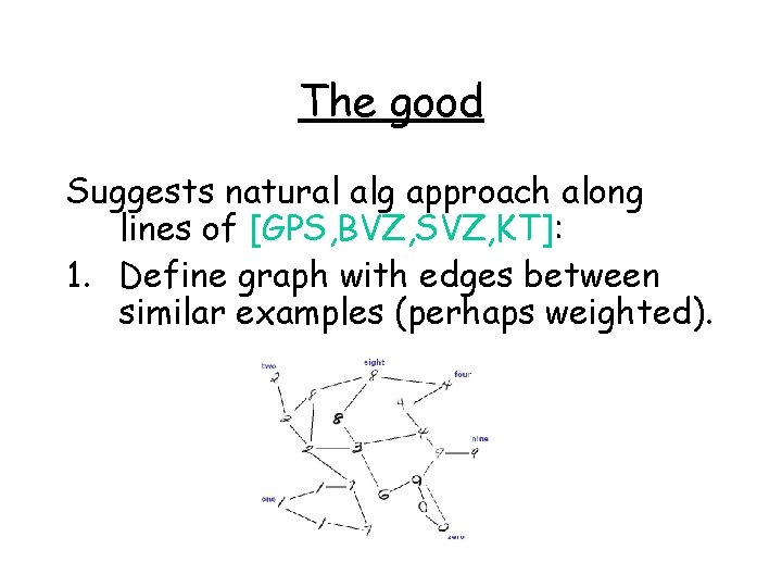 The good Suggests natural alg approach along lines of [GPS, BVZ, SVZ, KT]: 1.