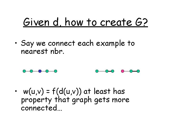 Given d, how to create G? • Say we connect each example to nearest