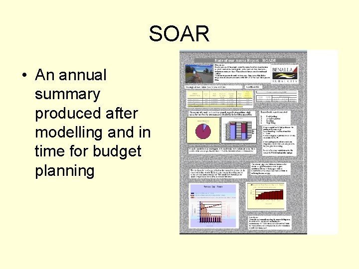 SOAR • An annual summary produced after modelling and in time for budget planning
