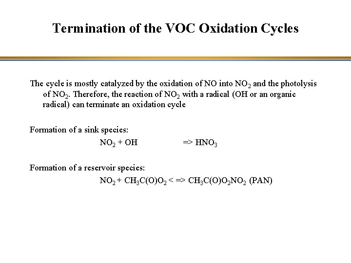 Termination of the VOC Oxidation Cycles The cycle is mostly catalyzed by the oxidation