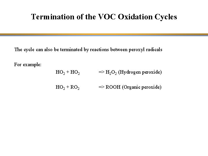 Termination of the VOC Oxidation Cycles The cycle can also be terminated by reactions