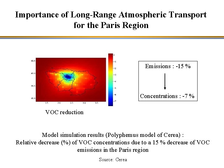 Importance of Long-Range Atmospheric Transport for the Paris Region Emissions : -15 % Concentrations