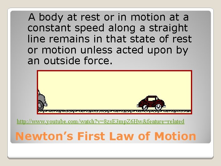 A body at rest or in motion at a constant speed along a straight