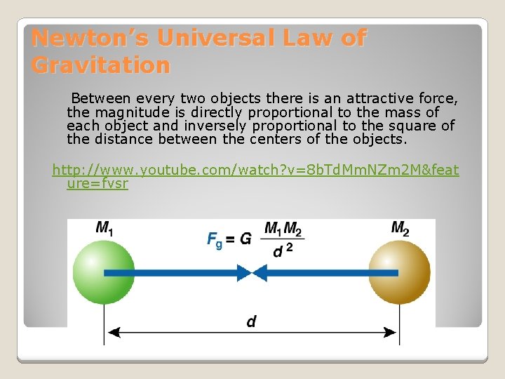 Newton’s Universal Law of Gravitation Between every two objects there is an attractive force,