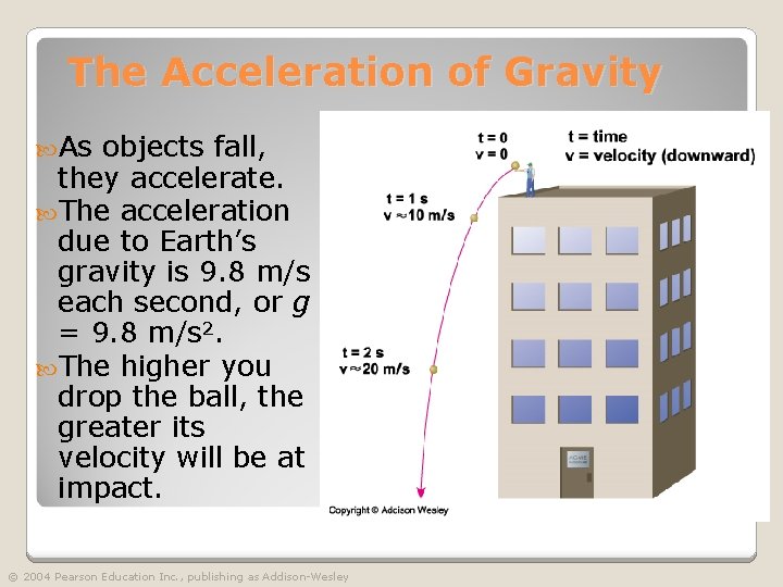 The Acceleration of Gravity As objects fall, they accelerate. The acceleration due to Earth’s
