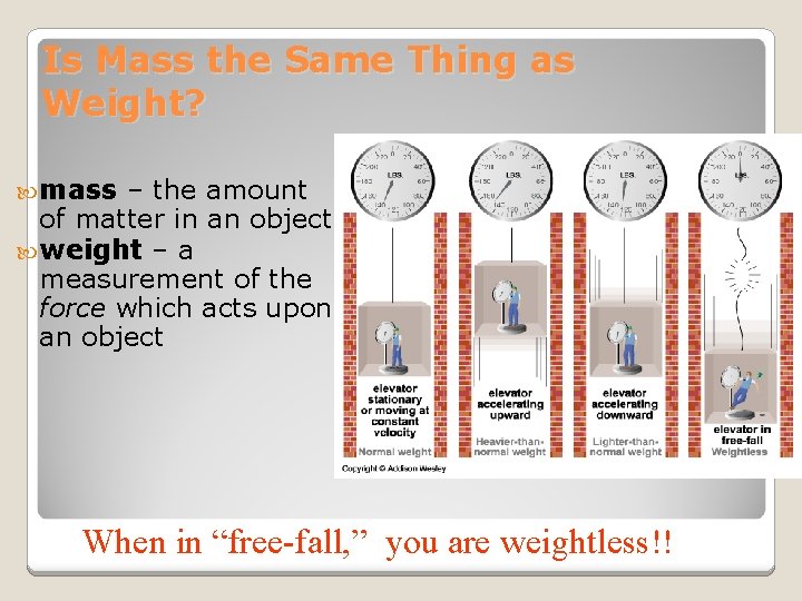Is Mass the Same Thing as Weight? mass – the amount of matter in