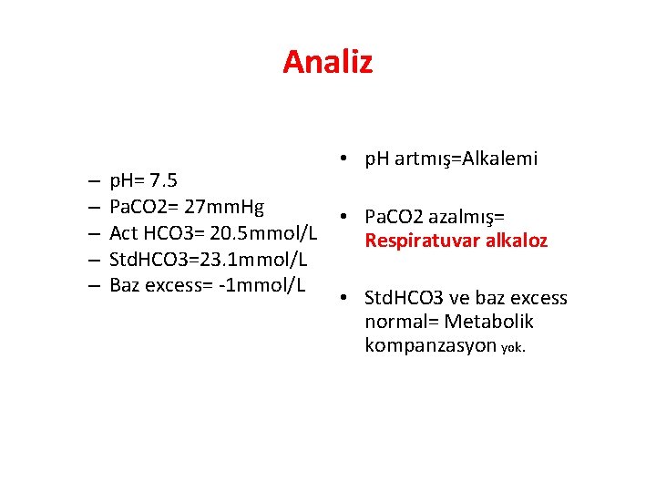 Analiz – – – p. H= 7. 5 Pa. CO 2= 27 mm. Hg