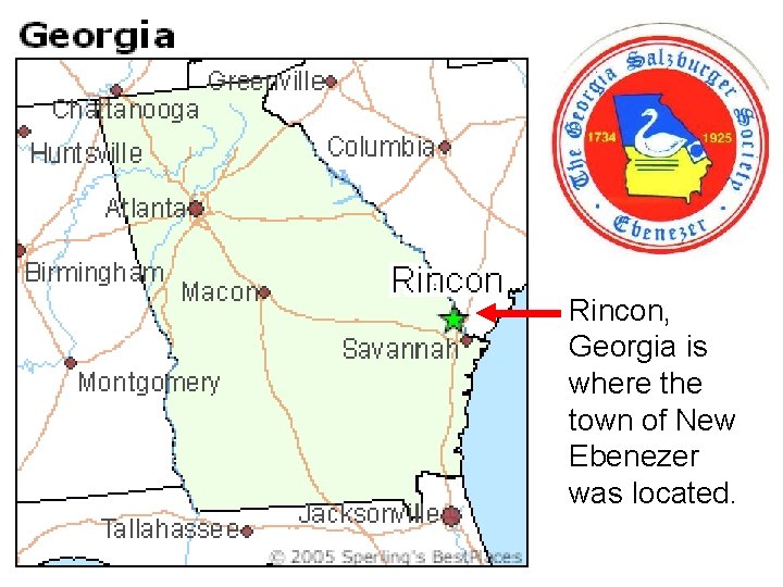 Rincon, Georgia is where the town of New Ebenezer was located. Rincon, Georgia is where the town of New Ebenezer was located.