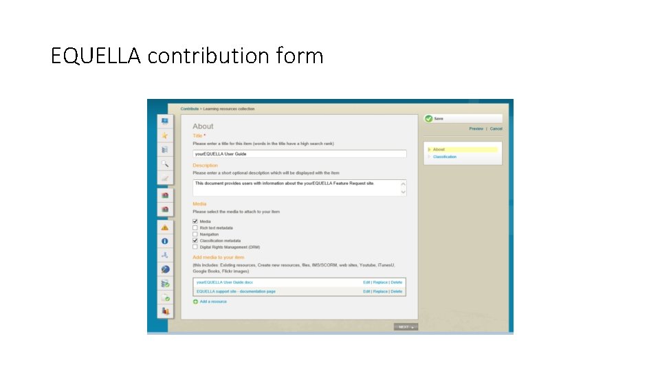 EQUELLA contribution form 