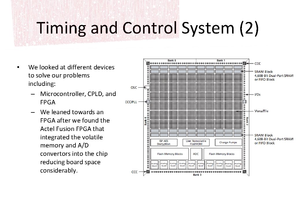 Timing and Control System (2) • We looked at different devices to solve our