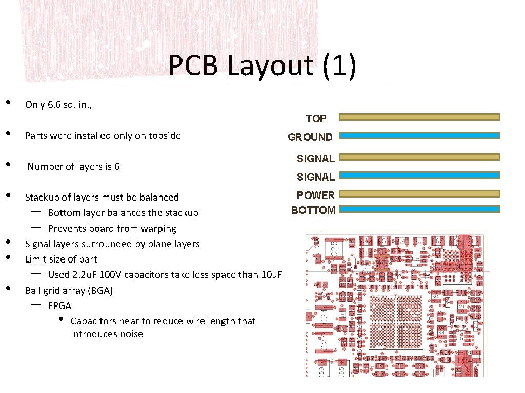 PCB Layout (1) • Only 6. 6 sq. in. , TOP • Parts were