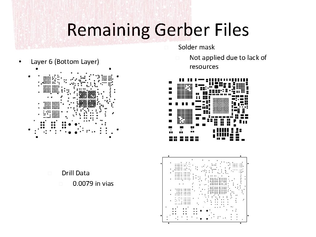 Remaining Gerber Files • Layer 6 (Bottom Layer) Drill Data 0. 0079 in vias