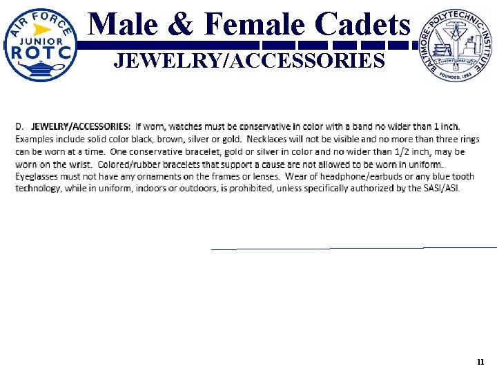 Male & Female Cadets JEWELRY/ACCESSORIES 11 