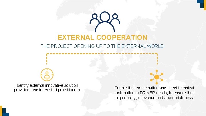 EXTERNAL COOPERATION THE PROJECT OPENING UP TO THE EXTERNAL WORLD Identify external innovative solution