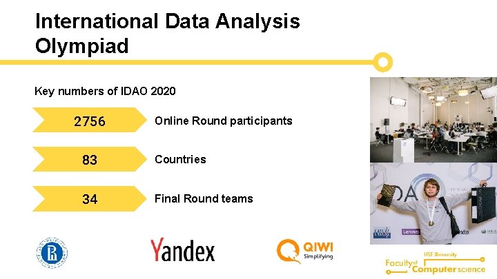 International Data Analysis Olympiad Key numbers of IDAO 2020 2756 Online Round participants 83