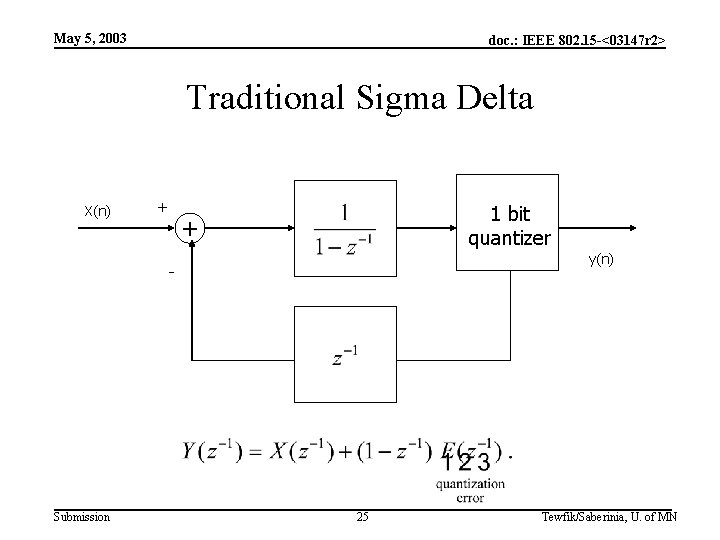 May 5, 2003 doc. : IEEE 802. 15 -<03147 r 2> Traditional Sigma Delta