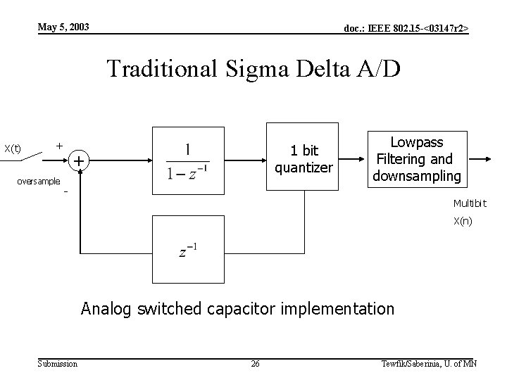 May 5, 2003 doc. : IEEE 802. 15 -<03147 r 2> Traditional Sigma Delta