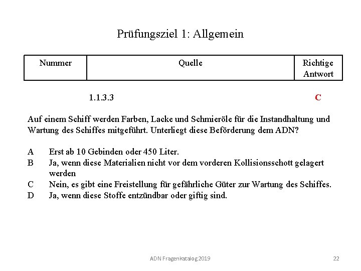 Prüfungsziel 1: Allgemein Nummer 110 01. 0 -22 Quelle 1. 1. 3. 3 Richtige