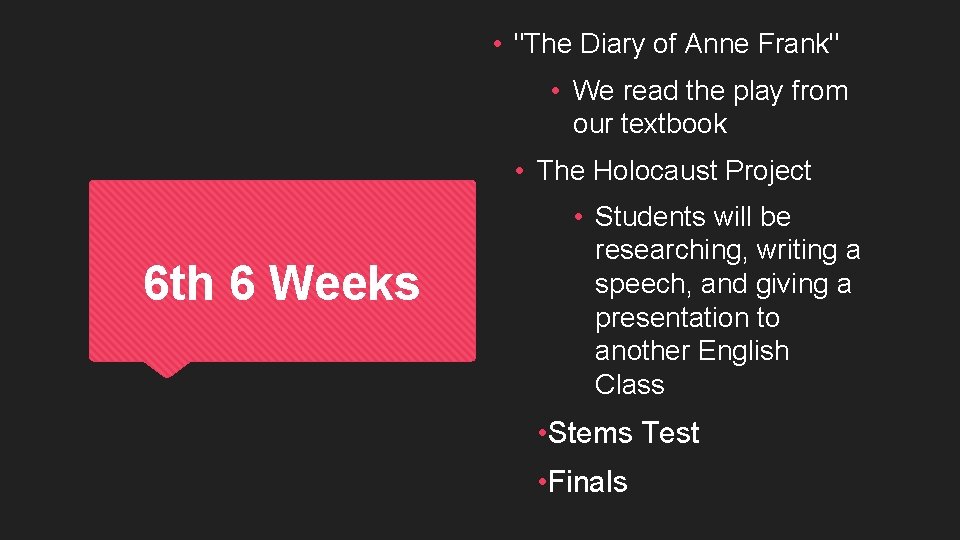  • "The Diary of Anne Frank" • We read the play from our