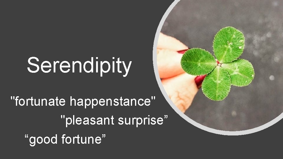 Serendipity "fortunate happenstance" "pleasant surprise” “good fortune” 