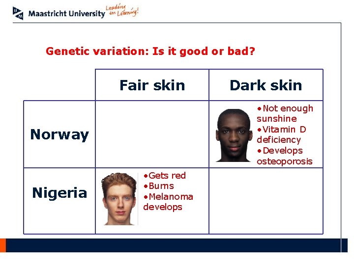 Genetic variation: Is it good or bad? Fair skin • Not enough sunshine •