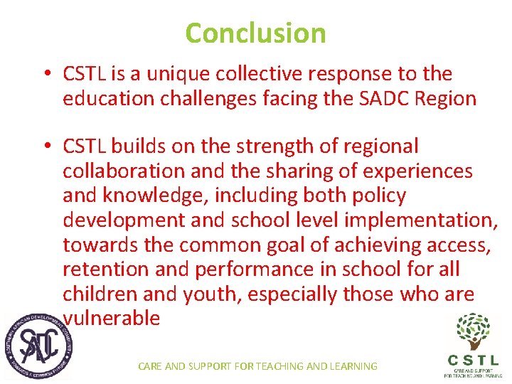 Conclusion • CSTL is a unique collective response to the education challenges facing the