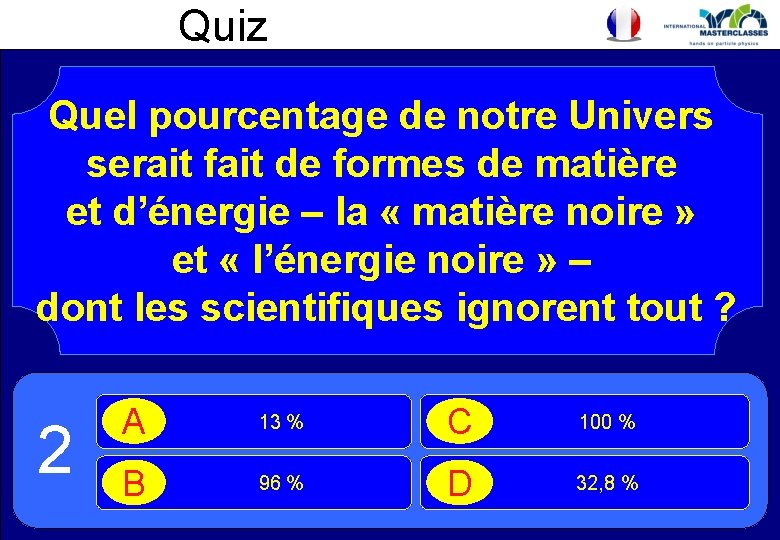 Quiz Quel pourcentage de notre Univers serait fait de formes de matière et d’énergie