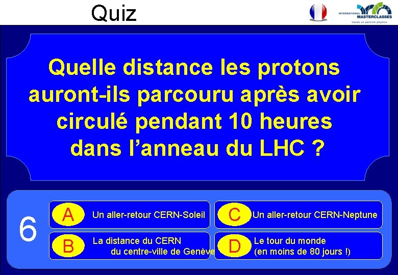 Quiz Quelle distance les protons auront-ils parcouru après avoir circulé pendant 10 heures dans