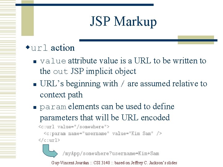 JSP Markup wurl action n value attribute value is a URL to be written